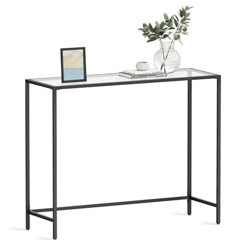 VASAGLE 39.4 Inches Tempered Glass Living Room Console Table, Black