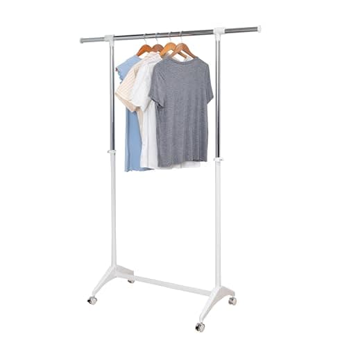 Honey-Can-Do White & Chrome Expandable Clothing Rack with Wheels