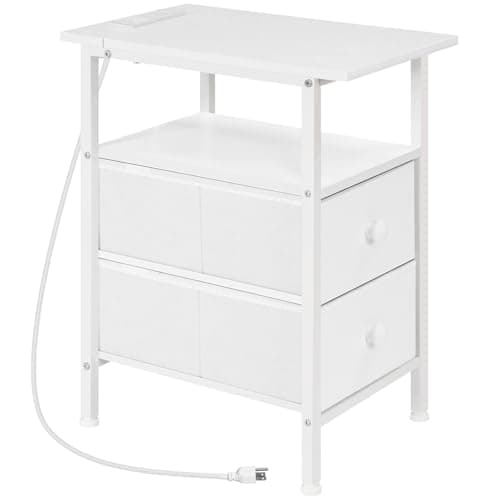 HOOBRO Adjustable End Table with Charging Station, Rustic Brown & Black, BF486UBZP201