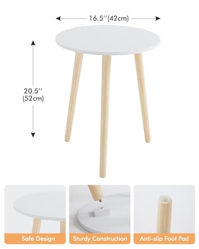 Apicizon White Round Side Table Set of 2, Modern Living Room Nightstand