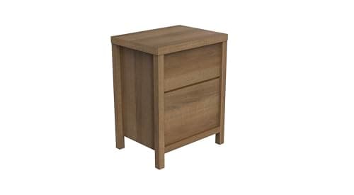 Caramel Oak Boho Rattan Nightstand Set with Drawer & Storage Shelf