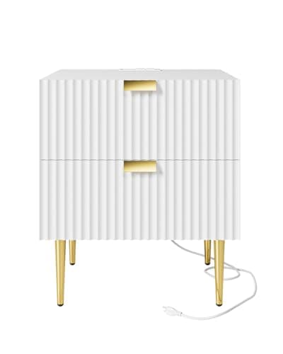 Mid Century Modern Gold Frame Nightstand with Drawer & Shelf, White Bedrooms & Living Room Dresser
