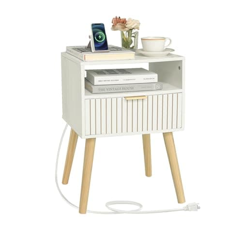 MaxSmeo White Mid Century Modern Nightstand with 2-Tier Storage for Bedroom