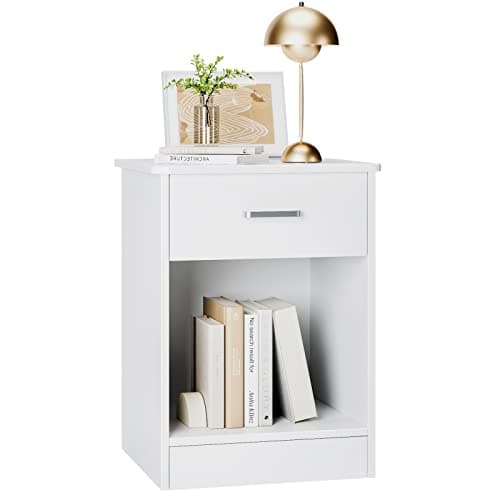 Fotosok 2-Tier Bedside Table with Drawer & Storage, White