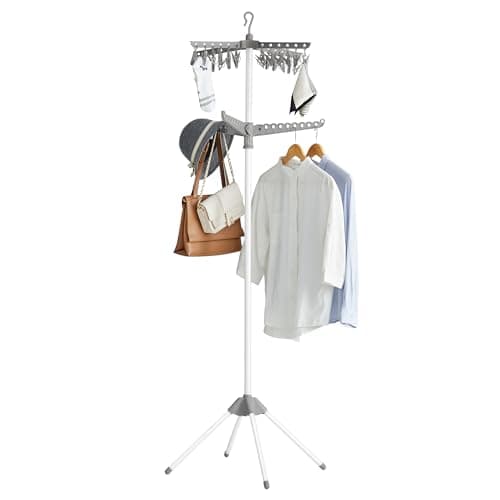 SONGMICS 59-Inch Folding Laundry Rack, 3 Rotatable Arms, Stainless Steel, Blue Silver, for 27 Clothes ULLR510Q01