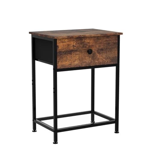 AMHANCIBLE Rusic Brown Night Stand Set with Fabric Drawer HET03SDBR