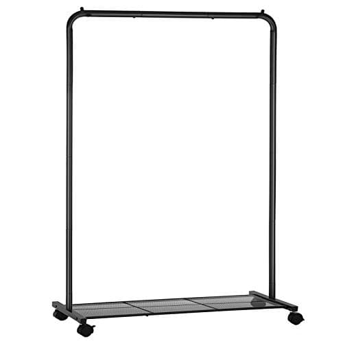 SONGMICS 25.4 mm Metal Coated Clothes Rack with Dense Mesh Shelf, 110 lb Capacity, 2 Brakes, Black
