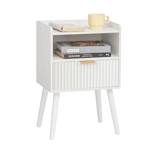AWASEN Mid Century Modern Nightstand, Fluted Drawers, Rustic Brown for Living Room & Bedroom