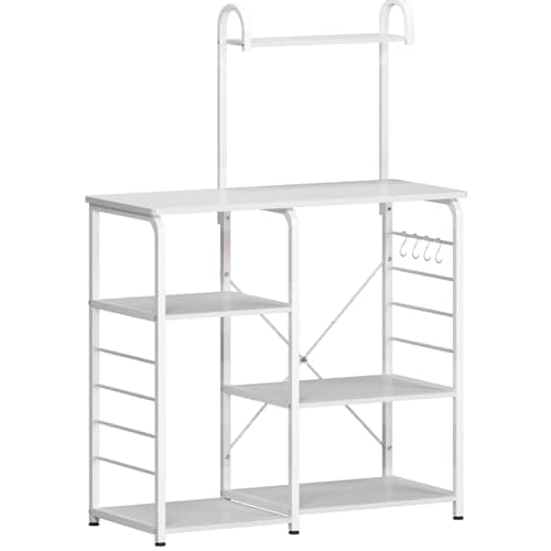 Microwave Stand Kitchen Cart with 3-Tierx4-Tier Storage Shelf, White Color