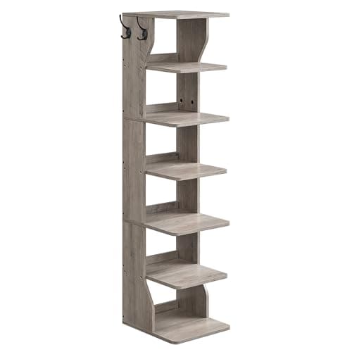 VASAGLE Narrow 7-Tier Shoe Rack with Hooks, Slim Corner Storage, Black ULBS200T16