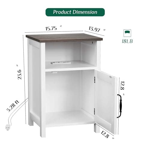 Farmhouse Nightstand with Charging Station, Set of 2 White Side Tables