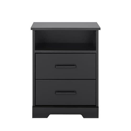 Prepac Rustic Ridge Black Nightstand, 2 Drawers + Shelf for Bedroom