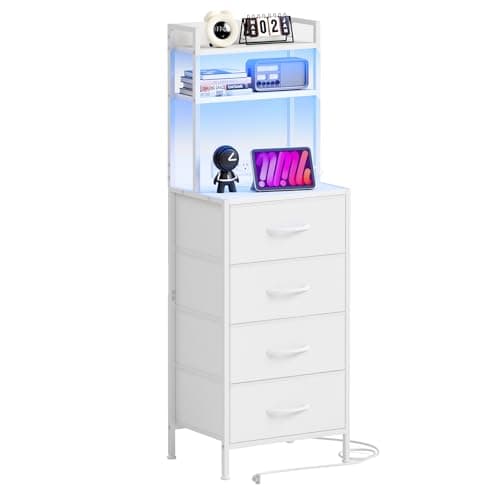 Fixwal 41 Inch Black Tall Nightstand with Charging Station & LED Light