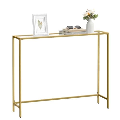 VASAGLE 39.4 Inches Tempered Glass Living Room Console Table, Black