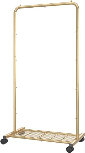 Golden Yellow Clothing Rolling Rack with Mesh Storageshelf