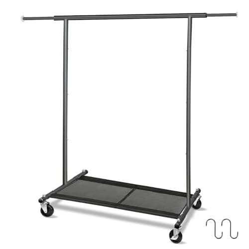 Heavy Duty Metal Rolling Clothing Rack with Lock, Bottom Shelves for Shoes, 63" H, Black