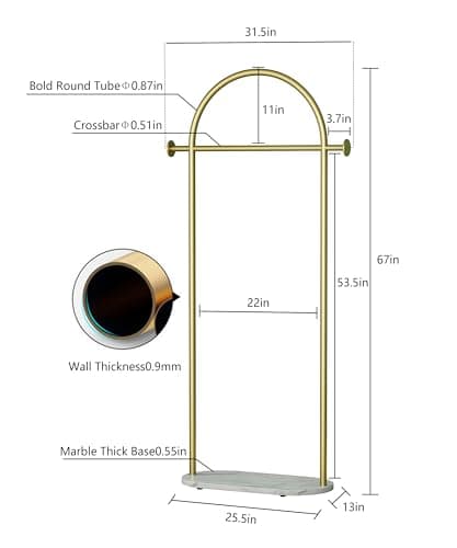Modern Marble Base Gold Clothing Rack, Heavy-duty for Boutiques and Closets