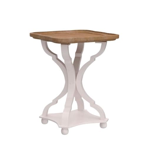 Rustic Farmhouse Cottagecore Accent End Table, Natural White Tray Top, Handcrafted Modern Finish