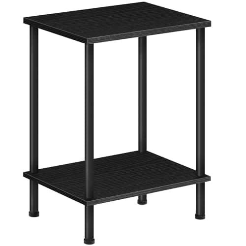 HOOBRO Set of 2 Small Side Tables with 2-Layer Storage, Rustic Brown
