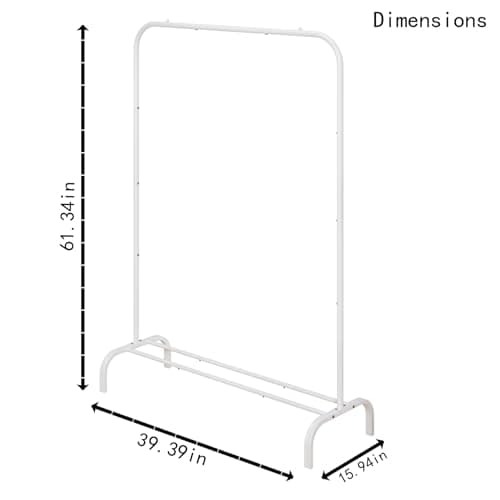 Heavy Duty Portable Clothes Hanging Garment Rack with Metal Shelf, Black (White)