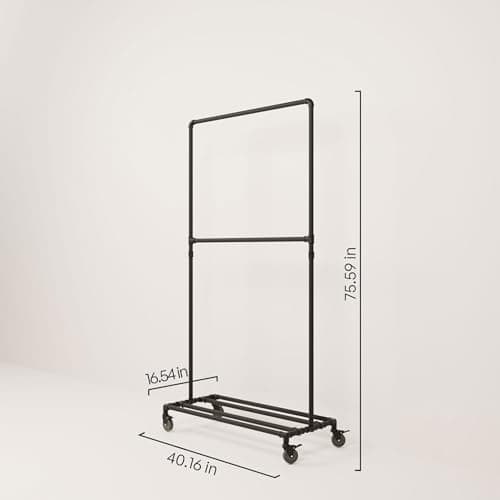 LAS ROLL Heavy Duty Clothes Rack with Wheels - Industrial Metal Black