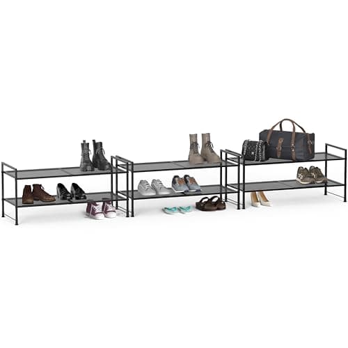 Black 2-Tier Stackable Mesh Shoe Organizer