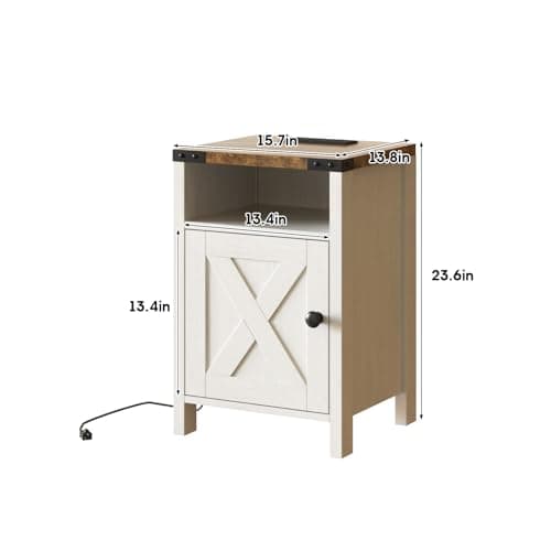 Modern White Farmhouse End Tables with Charging Station Set of 2