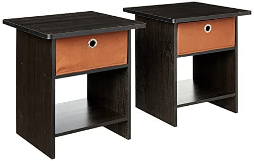 Furinno Andrey Dark Brown/Black End Table with Bin Drawer