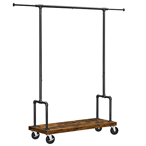 VASAGLE Rolling Garment Rack with Shelf, Heavy-Duty Rustic Brown and Black URGR110B01