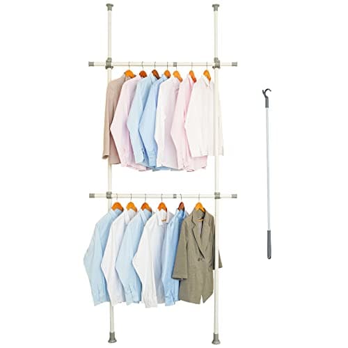 Heavy Duty 2-Tier Double Rod White Clothes Rack - Supports 220 Lbs