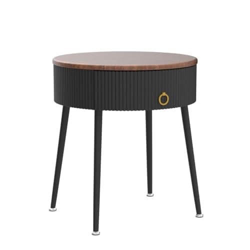 OIOG Modern Brown and Black Side Table Set, Round Nightstand with Drawer