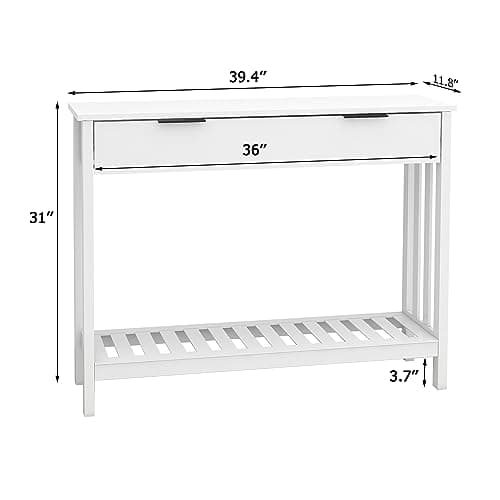 TaoHFE White Narrow Console Table with Storage for Living Room and Entrance