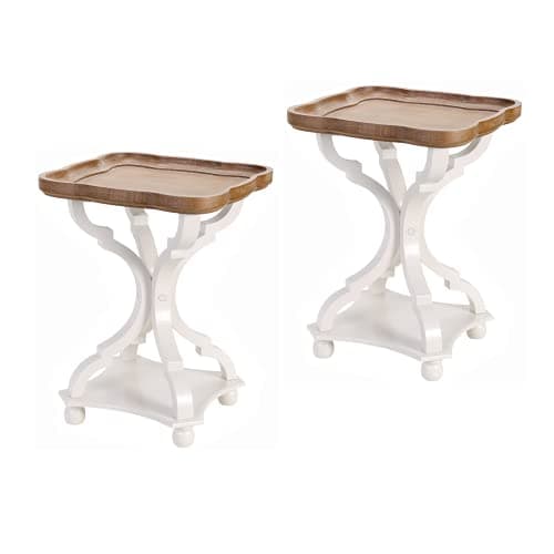 Rustic Farmhouse Cottagecore Accent End Table, Natural White Tray Top, Handcrafted Modern Finish