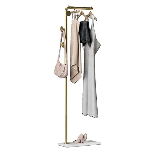 Gold Coat Rack Stand with 3 Shelves & 9 Hooks, Marble Base & Tree Hanger