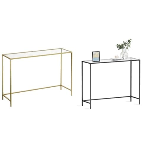 VASAGLE 39.4 Inches Tempered Glass Living Room Console Table, Black