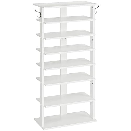 HOOBRO 8 Tier Vertical Shoe Rack, White Hook Storage, Space Savvy Entryway Organizer