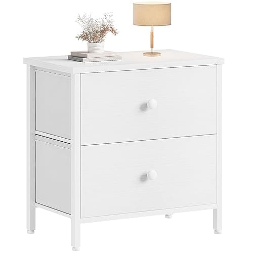 BOLUO White Nightstand with Fabric Drawers for Small Bedrooms