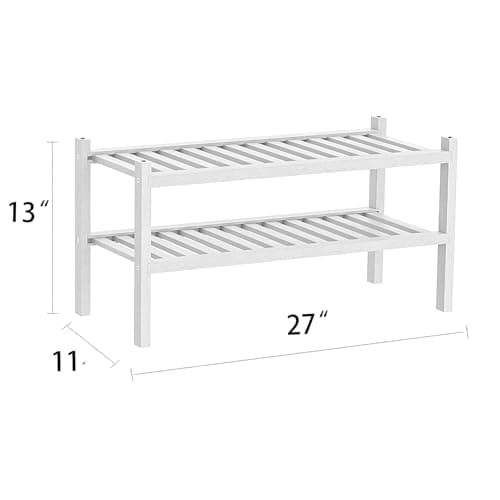 Bamboo 2-Tier Shoe Organizer - White, Free-Standing Closet Storage