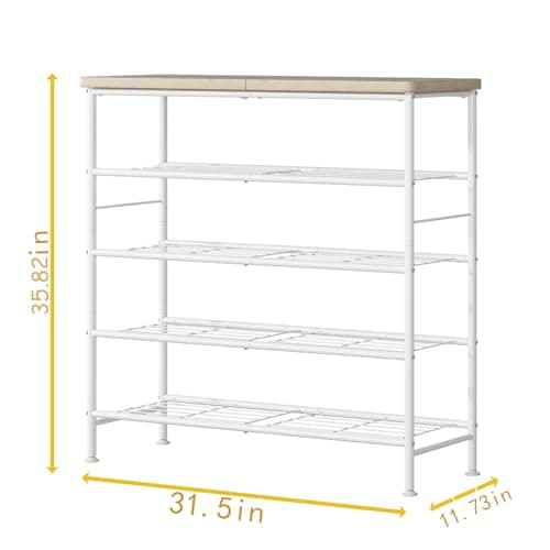 White + Oak 5-Tier Metal Shoe Organizer for Closet Entryway
