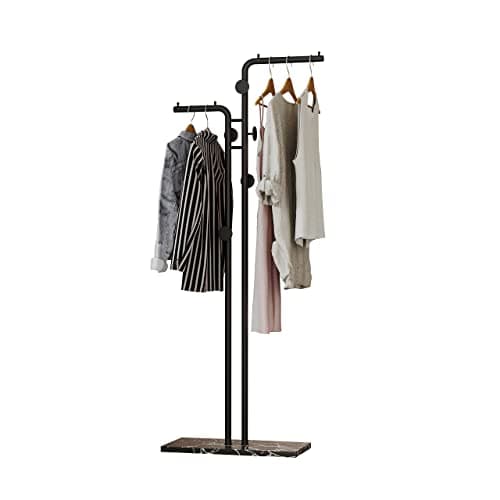 Gold Coat Rack Stand with 3 Shelves & 9 Hooks, Marble Base & Tree Hanger