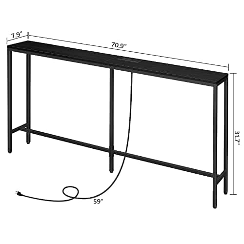 Black Industrial Console Table with USB Ports CTHB18E01