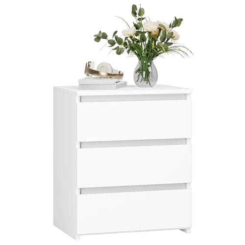 Fotosok White 3-Drawer Nightstand with Cut-Out Handle