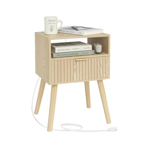 MaxSmeo White Mid Century Modern Nightstand with 2-Tier Storage for Bedroom