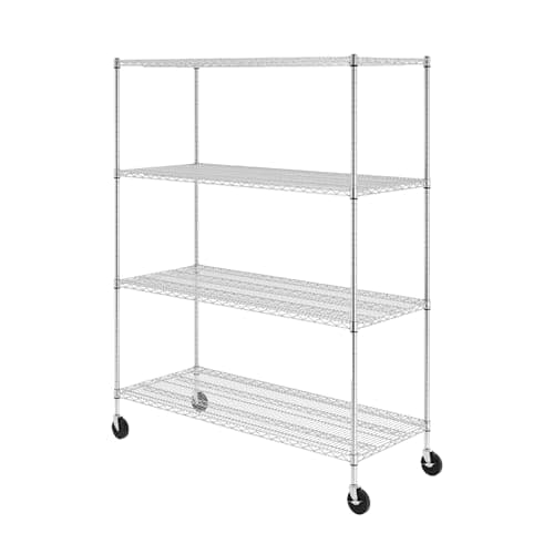 NSF Certified Heavy Duty Wire Shelf - Silver, 24"x60"x72" 4-Tier with Wheels