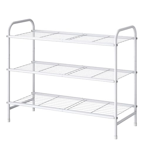 Kissette Stainless Steel Shoe Organizer - Sturdy Closet & Front Door Rack, Free Standing Shelf, White