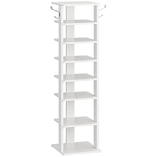 Vertical Shoe Rack Organizer for 8 Pairs, White Wood Storage Tower