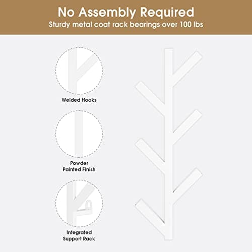RRG White Metal Vertical Hat & Coat Rack, 16" High, Wall Mountable