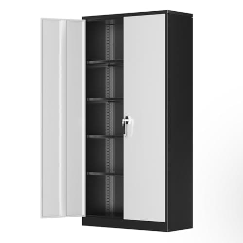 Black Greenvelly Metal Storage Wardrobe Cabinett with Doors, Hanging Rod, 72" Steel Closet for Home Office School