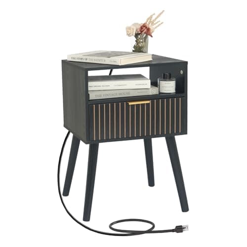 MaxSmeo White Mid Century Modern Nightstand with 2-Tier Storage for Bedroom