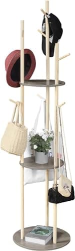 LIWSHWZ White Free Standing Coat Rack with Shelf & 9 Hooks for Home Entryway